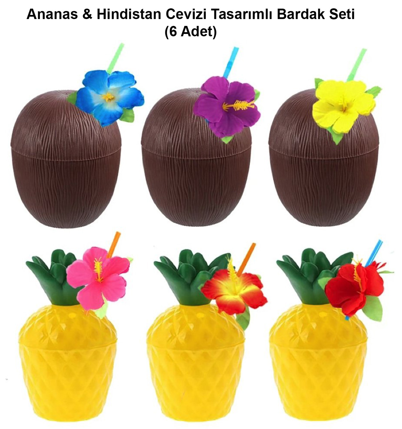 Ananas & Hindistan Cevizi Tasarımlı Pipetli Bardak Seti (6 Adet) Ananas & Hindistan Cevizi Tasarımlı Pipetli Bardak Seti (6 Adet)