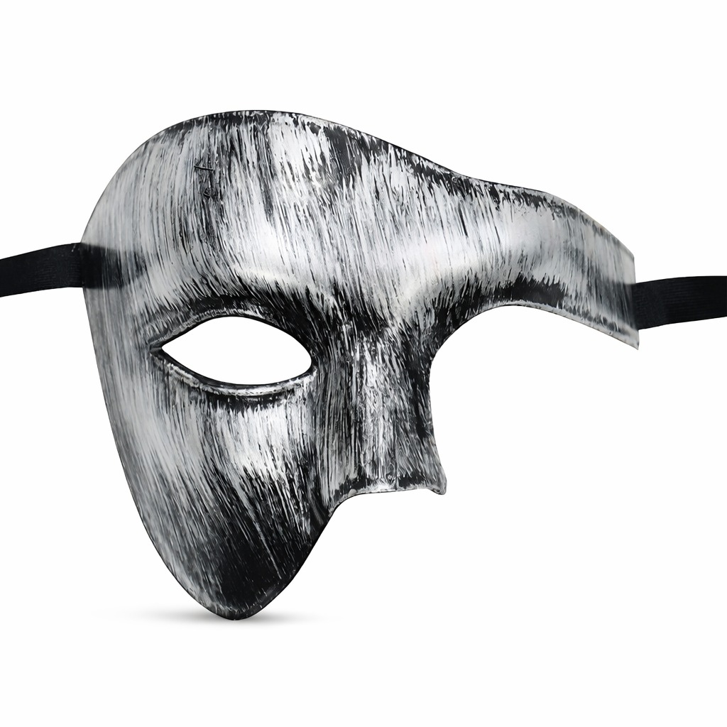 Antik Eskitme Gümüş Erkek Yarım Maske - Phantom & Balo Maskesi