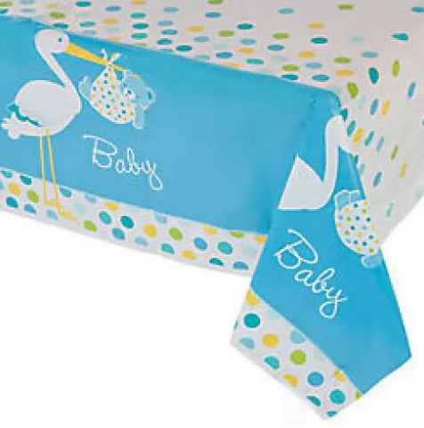 Baby Shower Masa Örtüsü Baby Boy Stork Leylekli Mavi Masa Örtüsü 137x274 cm (CLZ)