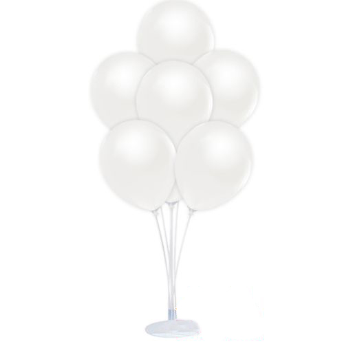 Balon Standı ve 10 Adet Sedefli Metalik Beyaz Balon Seti (CLZ)
