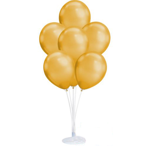 Balon Standı ve 10 Adet Sedefli Metalik Gold Balon Seti (CLZ)