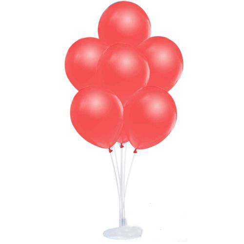 Balon Standı ve 10 Adet Sedefli Metalik Kırmızı Balon Seti (CLZ)