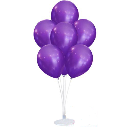 Balon Standı ve 10 Adet Sedefli Metalik Mor Balon Seti (CLZ)