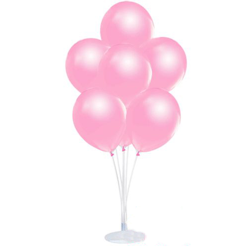 Balon Standı ve 10 Adet Sedefli Metalik Pembe Balon Seti (CLZ)