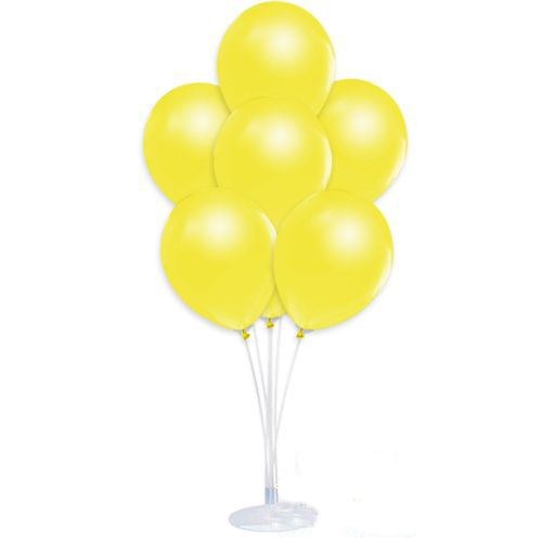Balon Standı ve 10 Adet Sedefli Metalik Sarı Balon Seti (CLZ)