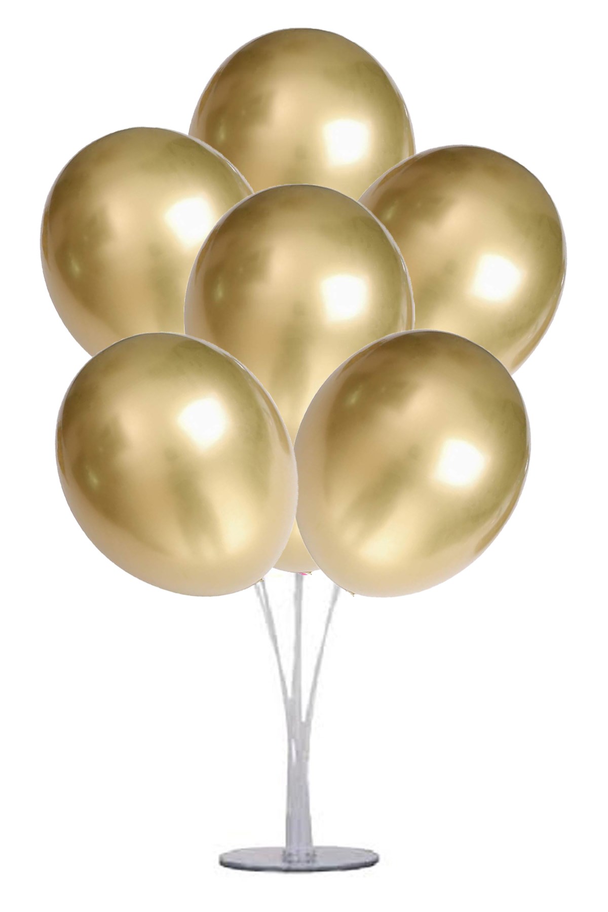Balon Standı ve 7 Adet Altın Renk Krom Balon Seti (CLZ)