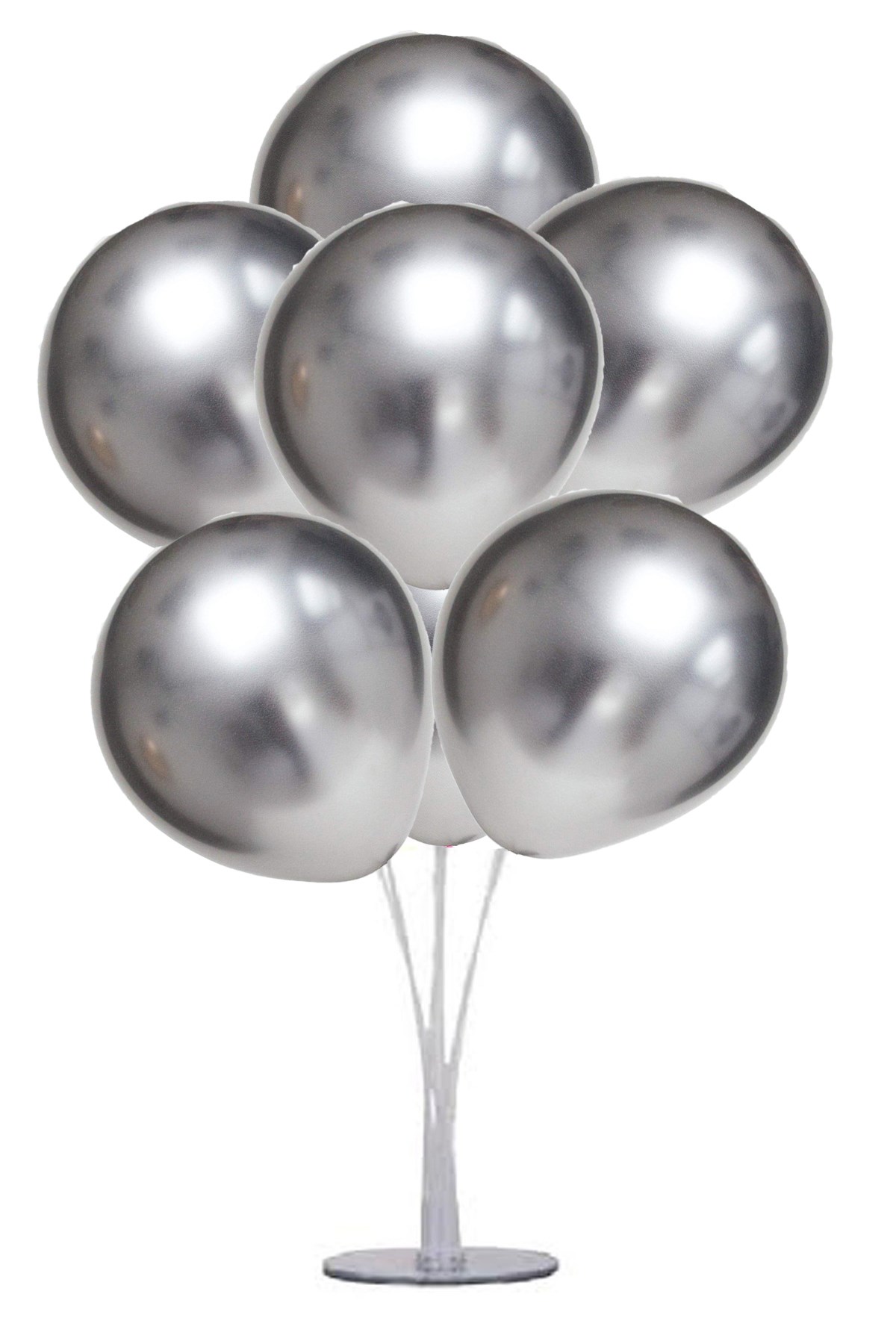 Balon Standı ve 7 Adet Gümüş Renk Krom Balon Seti (CLZ)
