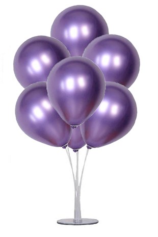Balon Standı ve 7 Adet Lila Renk Krom Balon Seti (CLZ)