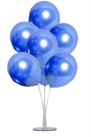 Balon Standı ve 7 Adet Mavi Renk Krom Balon Seti (CLZ)