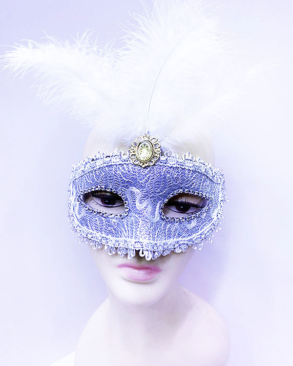 Beyaz Dantel İşlemeli Balo Maskesi Parti Maskesi 16x22 cm (CLZ)