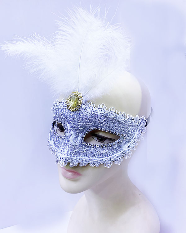 Beyaz Dantel İşlemeli Balo Maskesi Parti Maskesi 16x22 cm (CLZ)