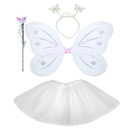 Beyaz Kelebek Kostümü - Beyaz Kelebek Kostüm Aksesuar Seti 4 Parça (CLZ)
