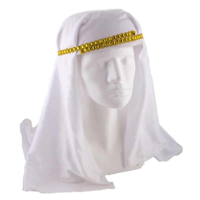 Beyaz Renk Altın Pullu Arap Şapkası Arap Kefiyesi 20x50 cm (CLZ)