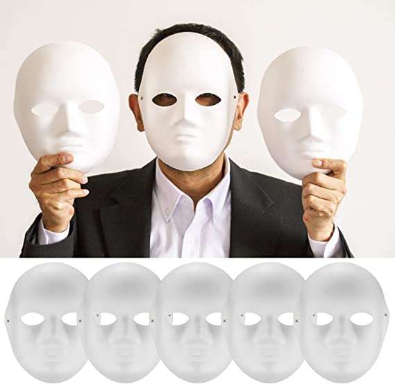 Beyaz Renk Boyanabilir Anonim Tam Yüz Cosplay Maske 24x18 cm (CLZ)