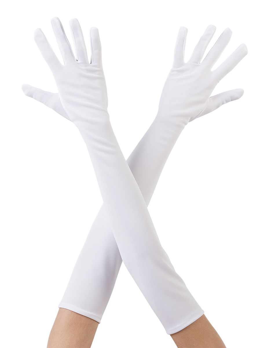 Beyaz Renk Dirseğe Kadar Uzun Kumaş Eldiven 40 cm (CLZ)