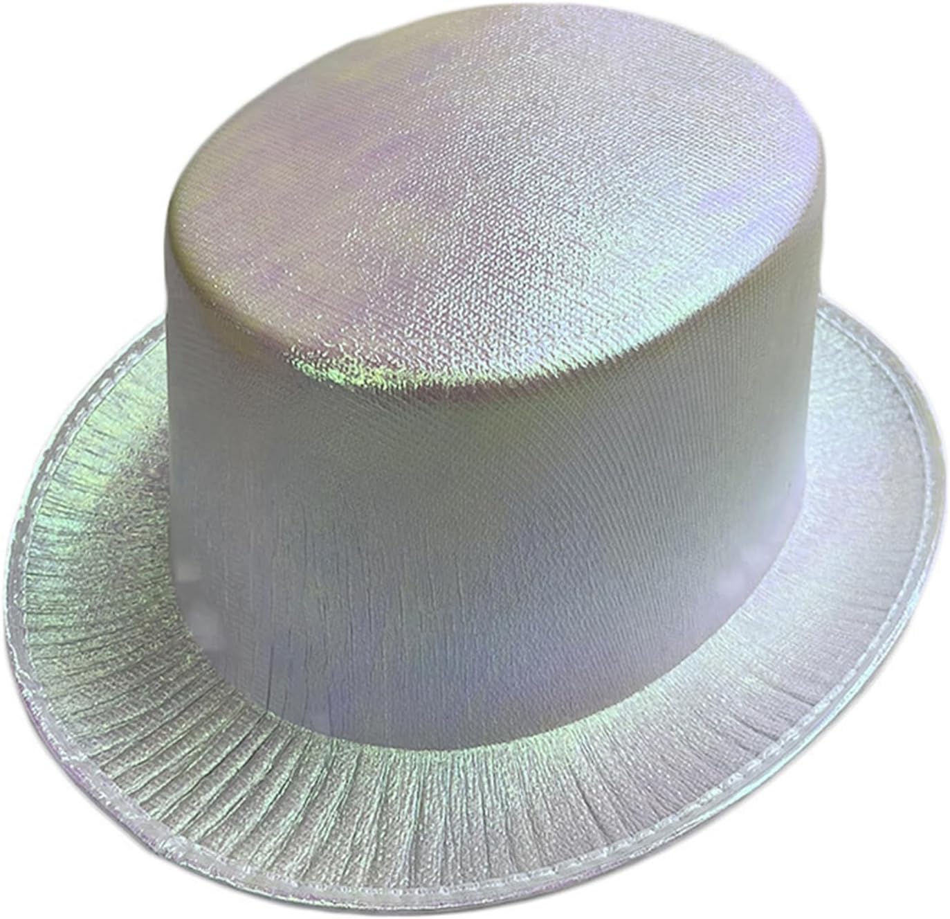Beyaz Renk Işıltılı Hologram Kumaş Kaplama Fötr Silindir Şapka Yetişkin Boy  (CLZ)