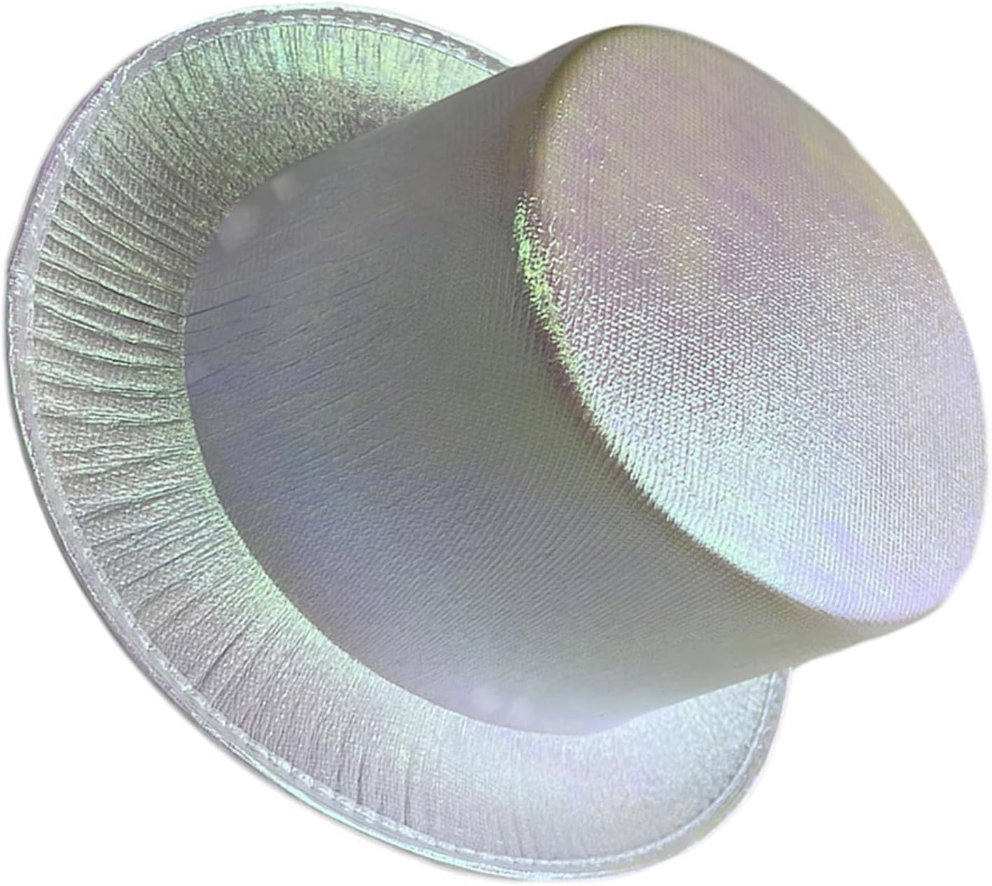 Beyaz Renk Işıltılı Hologram Kumaş Kaplama Fötr Silindir Şapka Yetişkin Boy  (CLZ)