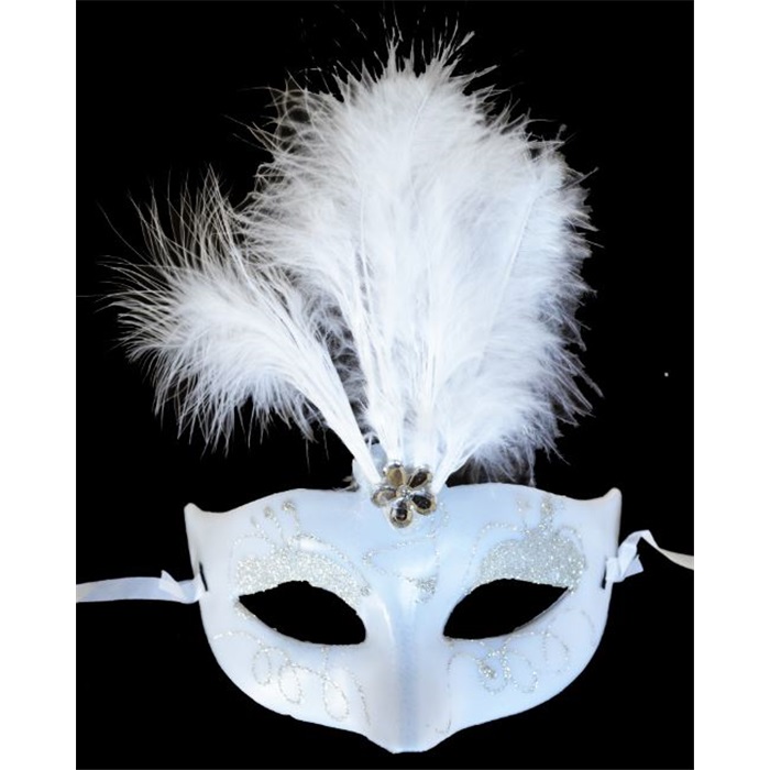 Beyaz Renk Tüylü Yılbaşı Parti Maskesi (CLZ)