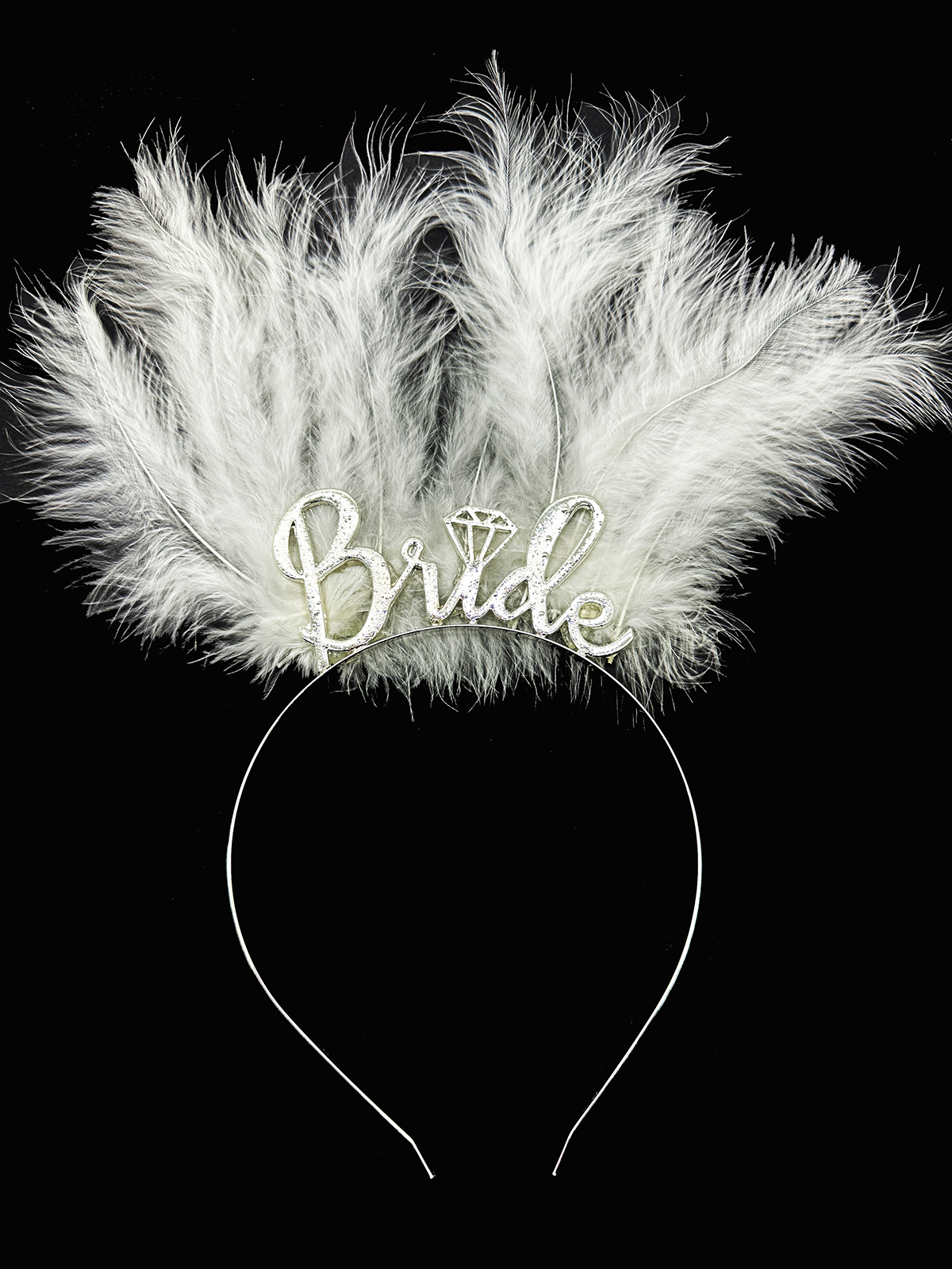 Beyaz Tüylü İthal Gümüş Renk Bride Gelin Tacı 25x20 cm (CLZ)