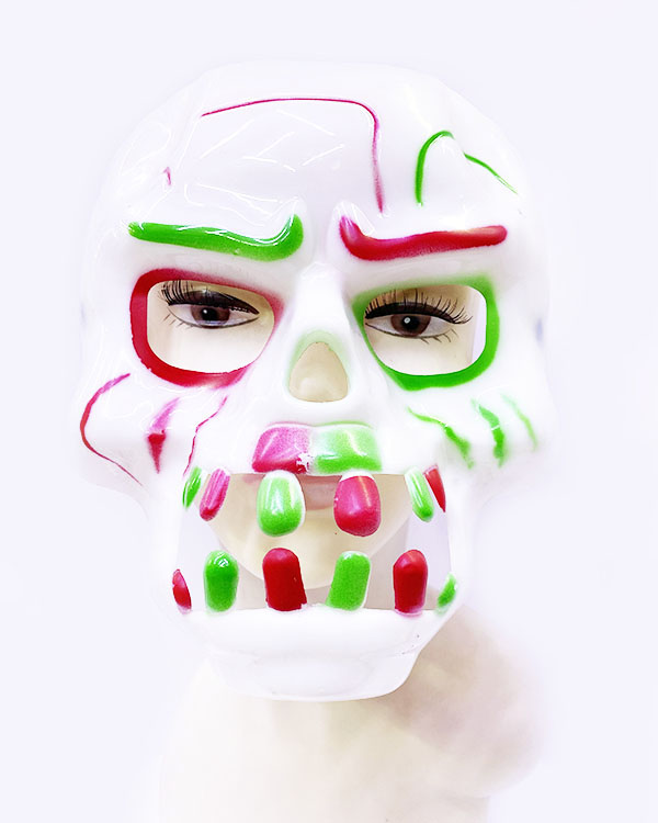Beyaz Üzeri Rengarenk Korku Dişli Kafatası Maskesi 30x22 cm (CLZ)
