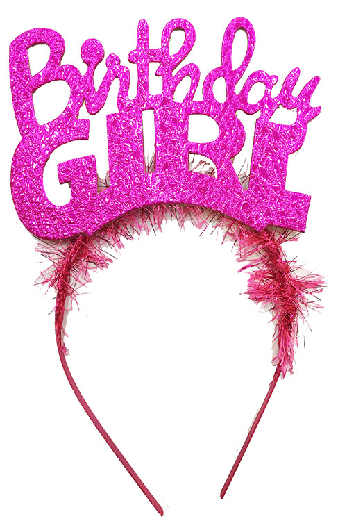 Birthday Girl Yazılı Fuşya Renk Parti Kızı Doğum Günü Tacı (CLZ)