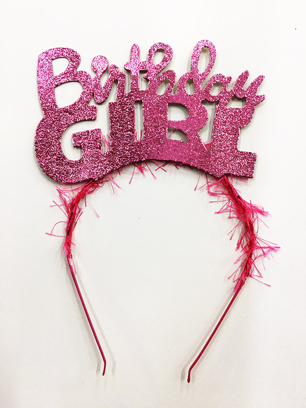 Birthday Girl Yazılı Metalize Parti Tacı Pembe Renk  (CLZ)