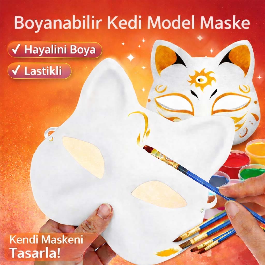 Boyanabilir Kedi Model Maske – Kendi Tasarımını Oluştur Boyanabilir Kedi Model Maske – Kendi Tasarımını Oluştur