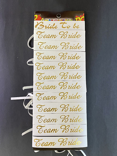 Bride To Be Bileklik - Team Bride Bileklik - Beyaz Üzeri Metalize Altın Yazılı 12 Adet (CLZ)