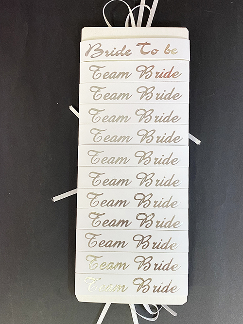 Bride To Be Bileklik - Team Bride Bileklik - Beyaz Üzeri Metalize Gümüş Yazılı 12 Adet (CLZ)