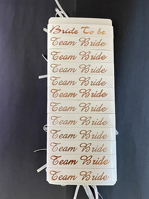 Bride To Be Bileklik - Team Bride Bileklik - Beyaz Üzeri Metalize Rose Yazılı 12 Adet (CLZ)
