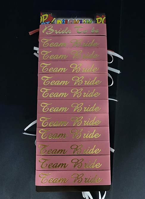 Bride To Be Bileklik - Team Bride Bileklik - Rose Üzeri Metalize Altın Yazılı 12 Adet (CLZ)