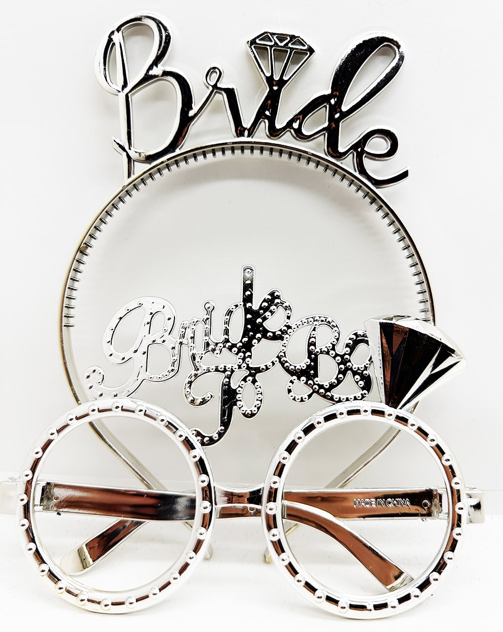 Bride Yazılı Taç ve Bride To Be Yazılı Gözlük Seti Gümüş Renk  (CLZ)