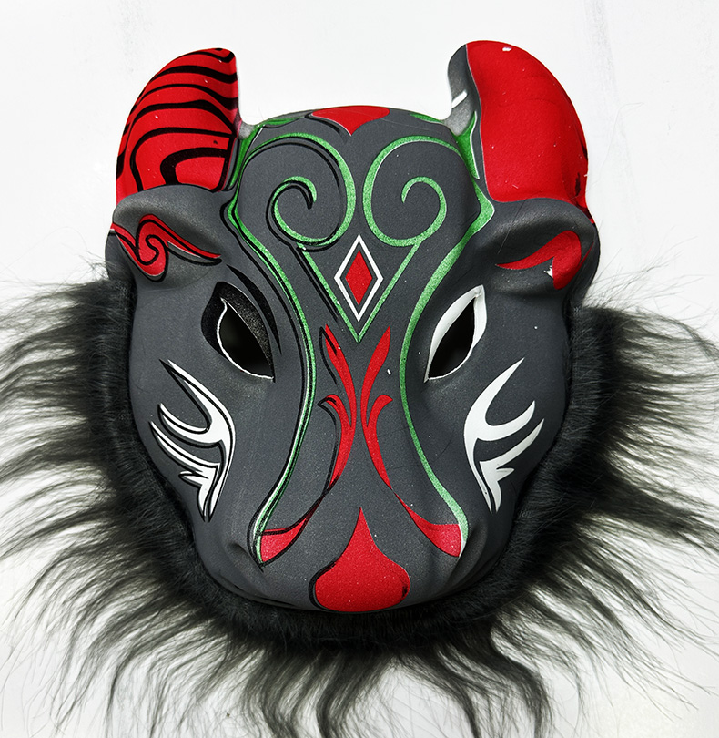 Bufalo Maskesi - Kırmızı Boynuzlu Bufalo Maskesi Yetişkin Çocuk Uyumlu Model 4 (CLZ)