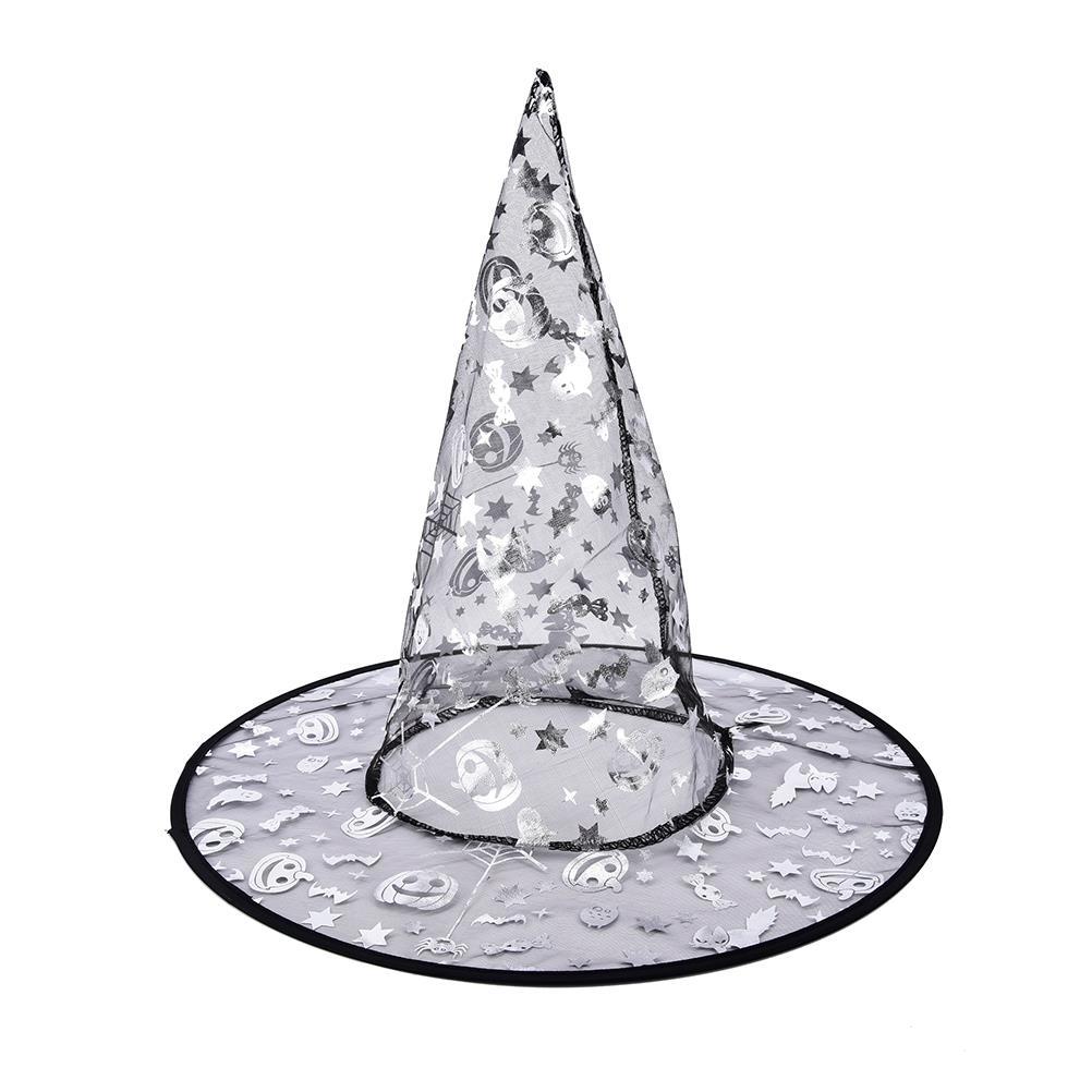 Balkabağı Figürlü Cadı Temalı Baskılı Gümüş Renk Halloween Cadı Şapkası (CLZ)