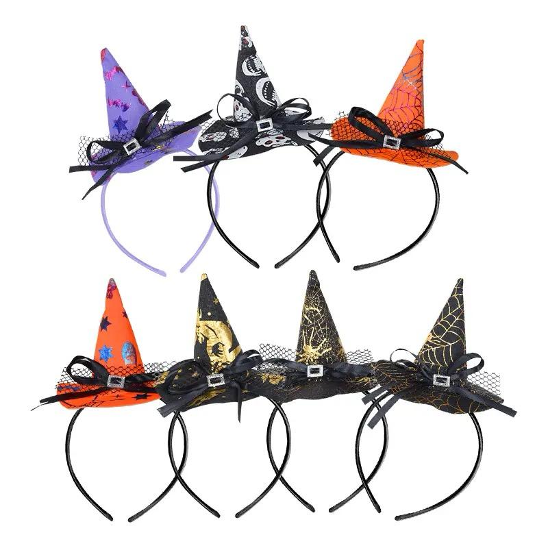 Cadı Şapkası Şeklinde Tüllü Fiyonklu Halloween Parti Tacı 1 Adet (CLZ)