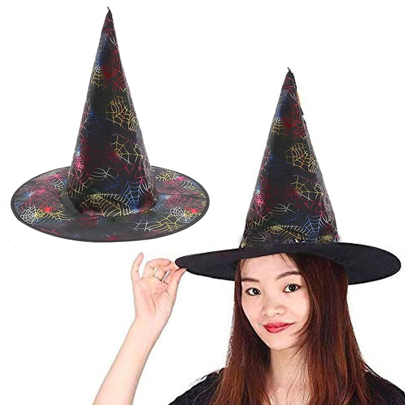 Cadı Şapkası Siyah Üzeri Rengarenk Örümcek Ağı Figür Baskılı 38x34 cm (CLZ)