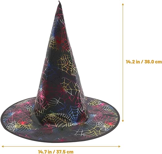 Cadı Şapkası Siyah Üzeri Rengarenk Örümcek Ağı Figür Baskılı 38x34 cm (CLZ)