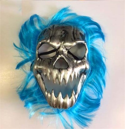 Cadılar Bayramı Kurukafa Maskesi Mavi Saçlı (CLZ)