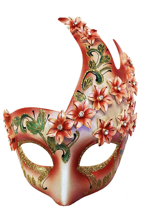 Çiçekli Orjinal Masquerade Harem Maskesi El İşlemeli Kırmızı Renk (CLZ)