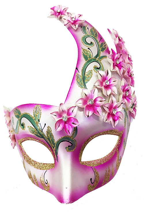 Çiçekli Orjinal Masquerade Harem Maskesi El İşlemeli Pembe Renk (CLZ)