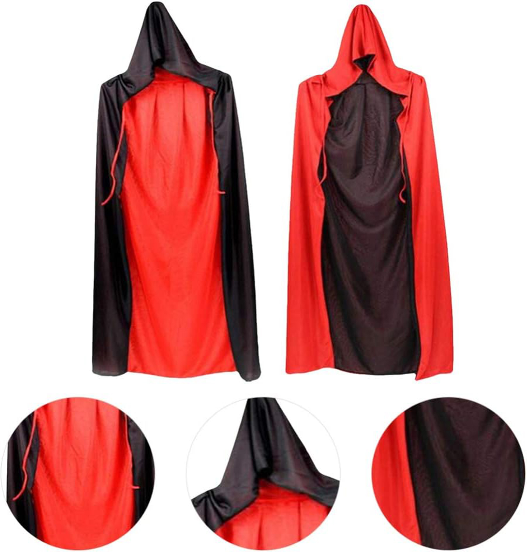 Çift Taraflı Kullanılabilir Siyah Kırmızı Kapişonlu Pelerin 110 cm Yetişkin (CLZ)