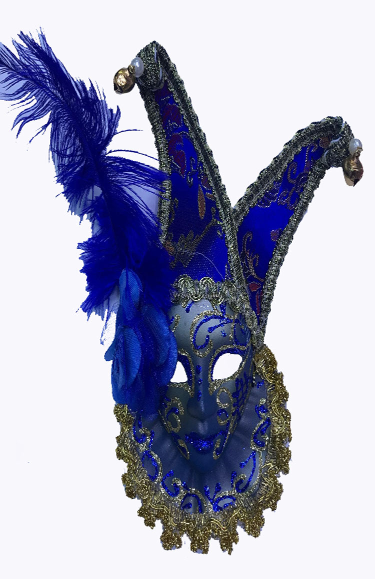 Çıngıraklı Dekoratif Tüylü Seramik Maske Mavi Renk (CLZ)