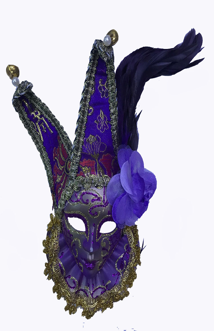 Çıngıraklı Dekoratif Tüylü Seramik Maske Mor Renk (CLZ)