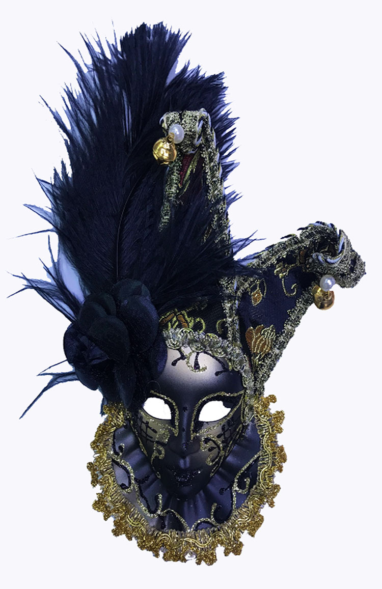Çıngıraklı Dekoratif Tüylü Seramik Maske Siyah Renk (CLZ)