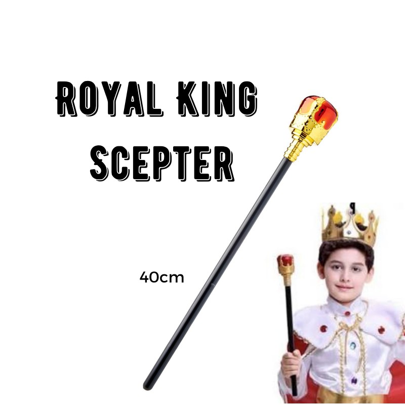 Çocuk Boy Altın Renk Kral Tacı ve Kırmızı Topuzlu Kral Asası (CLZ)