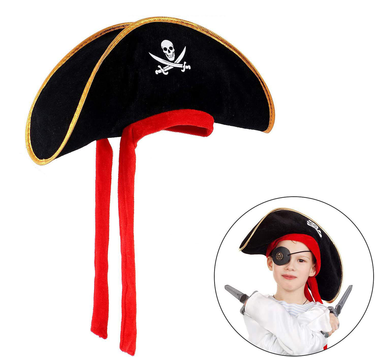 Çocuk Boy Kadife Jack Sparrow Denizci Kaptan Jack Korsan Şapkası 45x16 cm (CLZ)