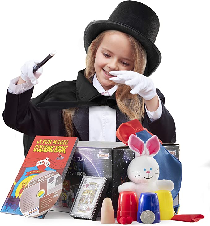 Çocuk Boy Siyah Sihirbaz Pelerini Siyah Sihirbaz Şapkası ve 7 Parça Sihirbazlık Oyunları  (CLZ)