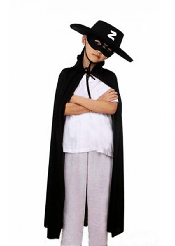 Çocuk Boy Zorro Pelerin + Şapka + Maske Kostüm Seti (CLZ)