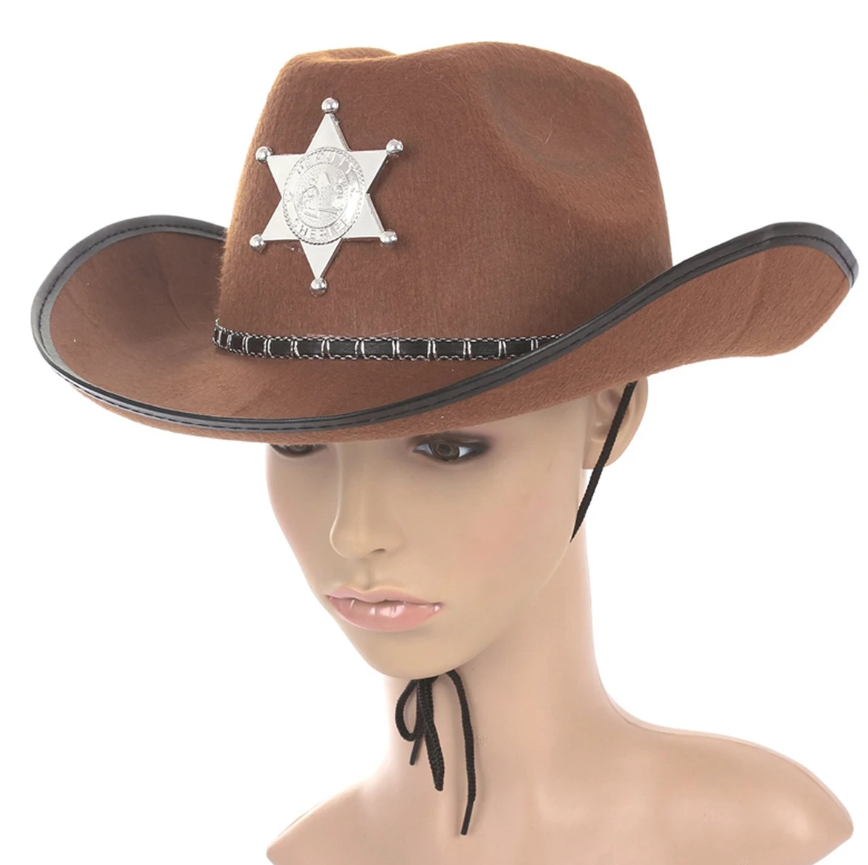Çocuk Kovboy Şapkası Sheriff Şapkası Kahverengi (CLZ)