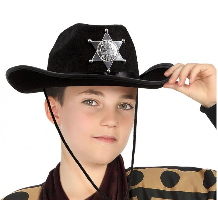 Çocuk Kovboy Şapkası Sheriff Şapkası Siyah Renk (CLZ)